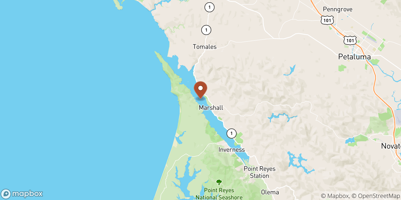 Tomales bay sea temperature map